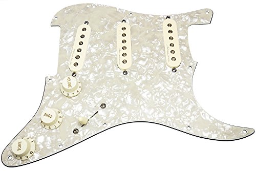 HDCustom Guitar Supply Loaded Pickguard for Stratocaster with Fender Hot Noiseless Pickup Set, Aged Pearl/Aged White