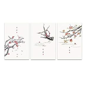 3 Panel Canvas Wall Art - Start Winter, Major Cold Vernal Equinox Chinese Ink Paint Style 24 Solar Terms Series - Giclee Print Ready to Hang - 16"x24" x 3 Panels