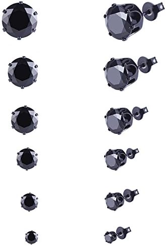 Yamao Jewelry Womens Metal Round Ball Pave Cubic Zirconia Stud Earrings Mens Pierced Earrings Set of 6 Pairs (er003)