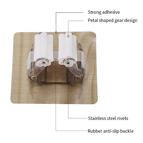Guzack 2 Pack Broom Mop Holder,Self Adhesive Broom Gripper Holds with Spring Clip Reusable No Drilling Super Anti-Slip Wall Mounted Storage Tool Rack Storage Organization (Holds Up To 11 Pounds) - Thumbnail 2
