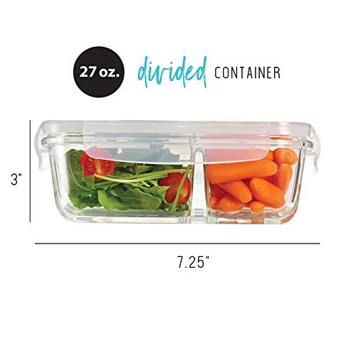 Fit & Fresh Divided Glass Containers, 3Pack, Two Compartments, Set of