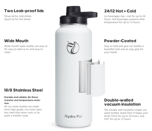 HydroPal Vacuum Insulated Water Bottle 750ml Stainless Steel, BPA Free, Leakproof, 12H Hot 24H Cold, with Straw & Spout Lids for Gym