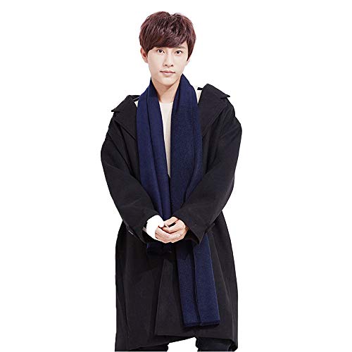 1Pcs Men Women Scarf, Autumn Winter Imitated Cashmere Solid Color Scarf, Business Style Warm Scarf Muffler Neckerchief (Black/Blue)