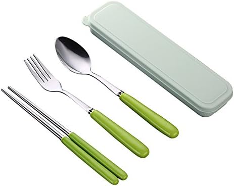 Wikor Flatware Set Portable Reusable Travel Camping Cutlery Set with Travel Box 3 Pieces Stainless Steel Chopsticks, Fork, Spoon Tableware Set