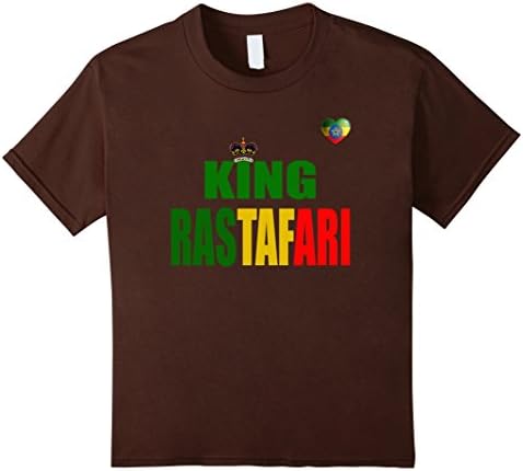 unisex-child Love King Rastafari- Ethiopia Flag Love Heart- Rasta T-Shirt 4 Brown