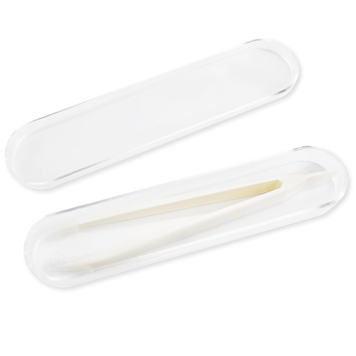 FERCAISH 1 Piece Large Contact Lens Tweezers, Contact Lenses Remover Tools, Plastic Tweezers with Flat Tips with Storage Case for Travel (White)