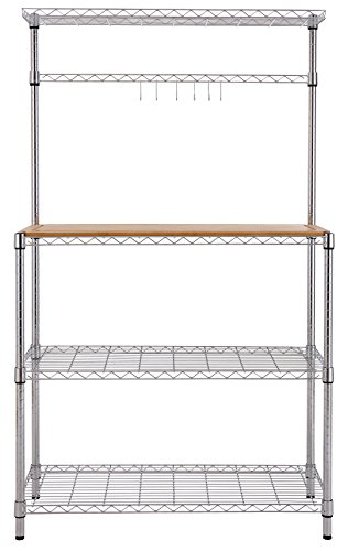 Finnhomy 16x36x61" 4-Tiers Adjustable Kitchen Bakers Rack Kitchen Cart Microwave Stand with Chrome Shelves and thicken Bamboo Cutting Board - Thumbnail 3