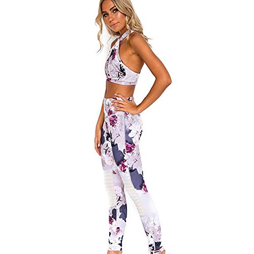 Bestmemories Women's Sportswear Flower Print Stitching Yoga Fitness Set Women's Sports Wear Exercise Clothing