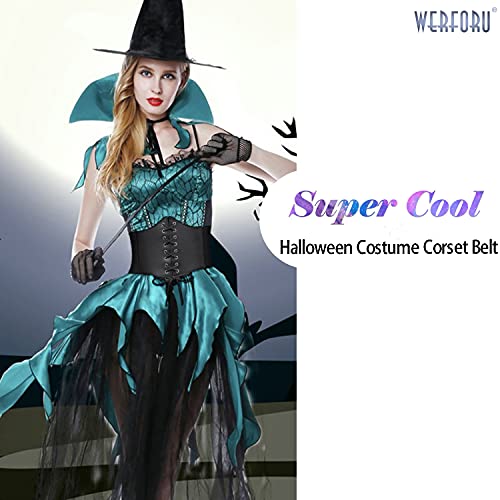 WERFORU Women Corset Elastic Belt Wide Retro Lace-up Tied Costume Waspie Waist Belt for Ladies Halloween, Suit Waist Size 26-29 Inches, Black