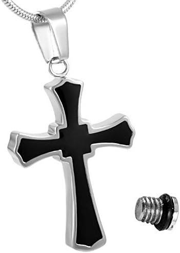 Alwayshere Cremation Jewelry Ashes Necklace Memorial Black Cross Pendant Urn locket-Silver