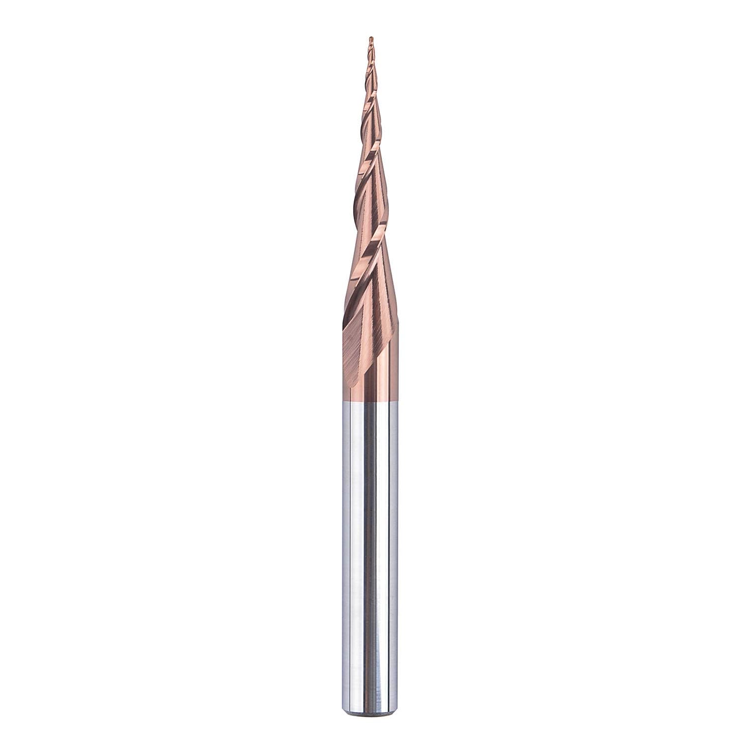 SpeTool Tapered Ball Nose End Mill 0.25mm Radius Solid Carbide CNC Router Bit 2 Flutes 6mm Shank 5.2 Degree Taper H-Si Coated for Carving and Engraving