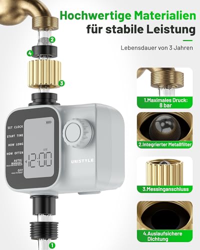 Unistyle Irrigation Computer | New Edition 2026 - Automatic Garden Watering, Easy and Intuitive Operation, Brass Connector in Heavy Design, IP55 Protection, Flexible Irrigation Programs