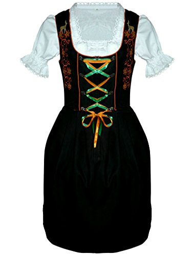 Dirndl-s Di20os 3pcs. Size 10, Women Oktoberfest drindle-s Dress-ES Costume-s Orange Black - Thumbnail 2