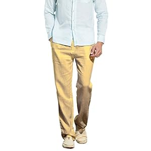 Manwan walk Men’s Casual Beach Trousers Elastic Loose Fit Lightweight Linen Summer Pants K70