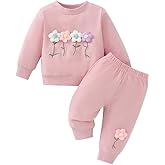 Twosya Toddler Girl Fall Winter Clothes Baby Crewneck Floral 3D Embroidery Sweatshirts Pants Set Long Sleeve Outfits Set