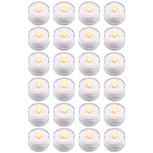 JINHEZO 100 Hours The Above Party Waterproof Wedding Underwater Battery Sub Seasonal & Festival Celebration Flameless LED Tea Light 24 Pack Yellow, 24 Pcs