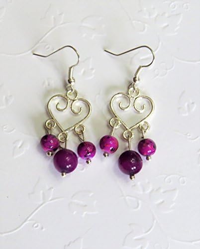 Silver Purple Heart Earrings