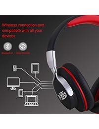 AUSDOM sobre la oreja auriculares de diadema con micrófono para escuchar música   Plegable deportes auriculares estéreo inalámbricos adecuado para ejercicio, gimnasio, Gaming y más Negro&Rojo