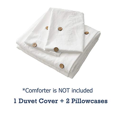 M&Meagle Duvet Cover White,Solid Color Button Design,100% Microfiber Treated by Washed Cotton Process,Feels Like a Very Soft Cotton-Queen Size(3Pcs,1 Duvet Cover 2 Pillowcases) - Thumbnail 6