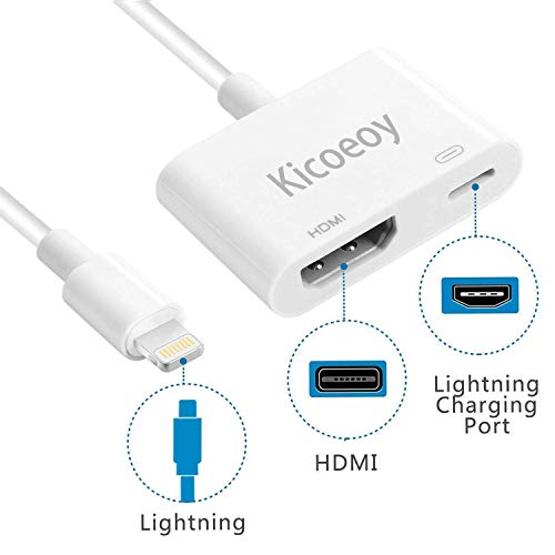 Compatible with iPhone iPad to HDMI Adapter Converter, Kicoeoy Digital AV Adapter 1080p HD TV Connector Cable Compatible with iPhone Xs Max XR X 8 7 6Plus iPad Pro Mini Air to TV Projector (White)