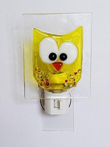 Whimsical fused glass Owl Night Light in Yellow