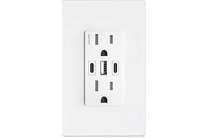 Amerisense GaN 65W 6Amp 3-Port USB Wall Outlet, 15 Amp Tamper-Resistant Receptacle with 2 USB Type C & 1 Type A Port, USB Charger for USB-C Laptop/iPhone/Samsung/LG, UL Listed
