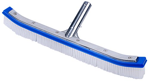 Pooline 18inch; Pool Brush (Curved) with Aluminum Back and Handle - PVC Bristles - Blue Brush Body - White Bristles