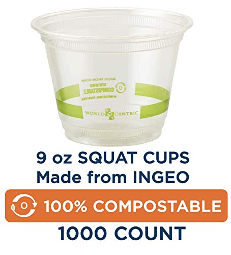 World Centric CP-CS-9Q 100% Compostable Ingeo Squat Cold Cups, 9 oz., Clear (Pack of 1000)