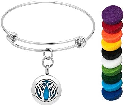 CLY Jewelry Love Fairy Angel Wings Aromatherapy Essential Oil Diffuser Locket Bracelet 12 Color Pads Girls Women Gift