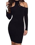 Allegrace Womens Long Sleeves Sexy Off Shoulder Bodycon Party Bandage Club Dresses Black S