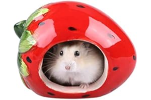 CHUQIANTONG Hamster Hideout Ceramic Adorable Cartoon Shape Hamster House Chinchilla Mini Hut Small Animal Hideout Cave Cage Accessories (Strawberry)