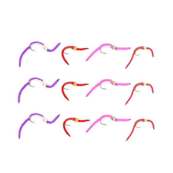 Trout-Fly-Assortment-3-San-Juan-Worm-Power-Bead-1-Dozen-Wet-Nymph-Fly-Fishing-Flies-Collection
