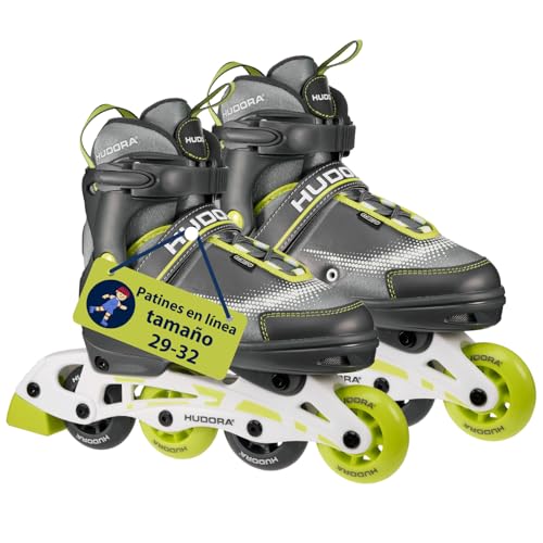 Hudora Inline Skates Leon - Inline skates for children/teenagers & adults in lime - Roller skates adjustable up to 4 sizes - Comfortable & stylish skates -size 29-32