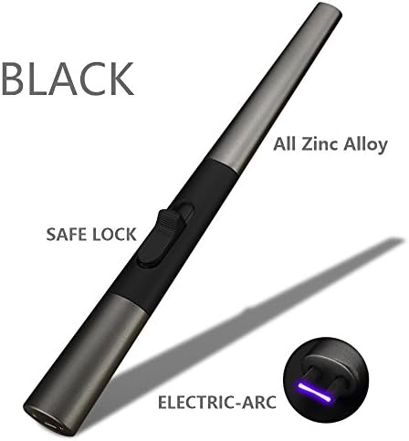 All Zinc Alloy Material Intelligent Electronic USB Rechargable Pulse Plasma Lighter with Safe Lock Windproof for Home Kitchen Candles Fireworks Smoke Camping Hiking Travelling Outdoors (black)