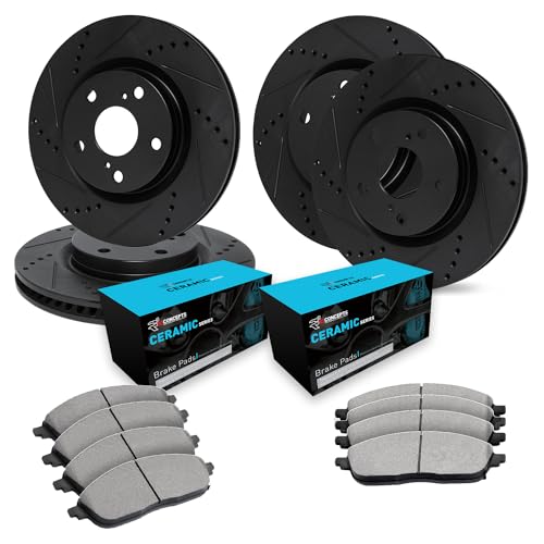 R1 Concepts Front and Rear Brake Kit| Ceramic Brake Pads and Drilled Slotted Br…