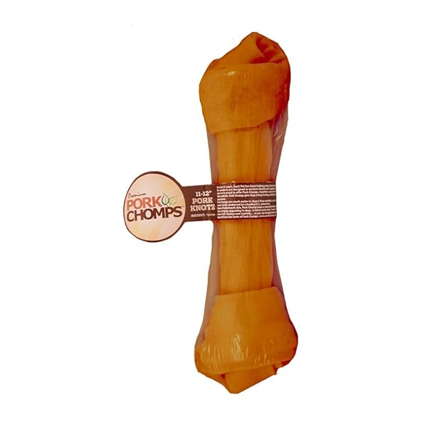 PORK CHOMPS ROASTED PORK SKIN DOG CHEW, 11-INCH KNOT, 1 COUNT