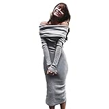Sandistore Women Long Sleeve Off Shoulder Winter Stretch Bodycon Long Dress (Gray US 8 (Asia L))