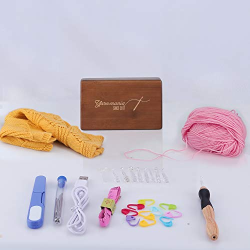 [Limited Edition] Yarn Mania Light up Crochet Hooks - 9 Interchangeable Lighted Crochet Hooks (2.5mm - 6.5mm) - Bonus Accessories and Case (Wood) - Thumbnail 6