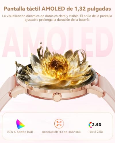 Karchilor Reloj Inteligente Mujer con Llamadas Bluetooth, Pantalla de 1,32" | Smartwatch Mujer con Frecuencia Cardíaca, SpO₂, Sueño, 110+ Deportes, IP68, 2 Correas, Compatible con iOS y Android
