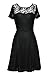 Amoluv Women Round Neck Short Sleeve Pleated Lace Slim Dress Black, Large