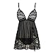 Women Lingerie Strap Semi-Sheer Babydoll Polyeater Teddy Patchwork Nightwear Black?5XL