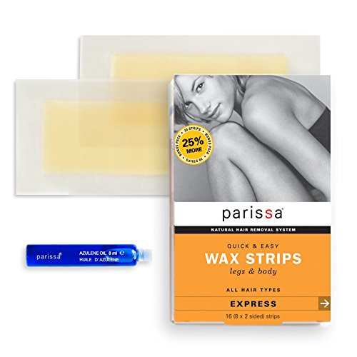 Parissa Wax Strips, Waxing Kit for Hair Removal Women Men Legs and Body, 16 Larger Size Strips & Azulene Aftercare oil