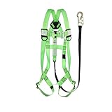 Peakworks Safety Harness Fall Protection Lanyard Kit - Full Body, Industrial, ANSI OSHA Compliant, Adjustable, Hi Vis, 6 FT, 3 Point System - Green, V8252366, Universal
