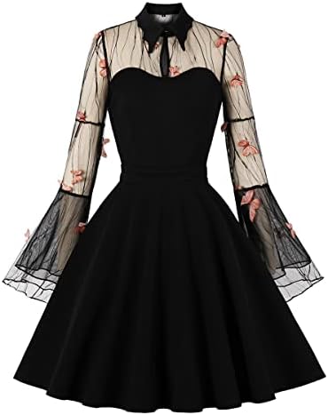 Women Butterfly Keyhole Contrast Mesh Bell Long Sleeve Gothic