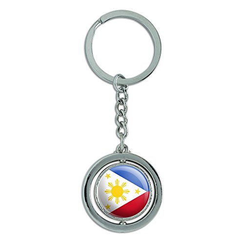 The Philippines National Country Flag Spinning Round Metal Key Chain Keychain Ring