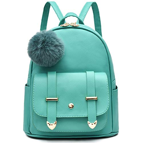 I IHAYNER Girls Fashion Backpack Mini Backpack Purse for Women Teenage Girls Purses PU Leather Pompom Backpack Shoulder Bag