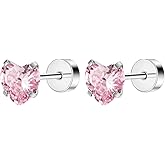 Niaspi 20G CZ Heart Flat Back Cartilage Stud Earrings for Women Stainless Steel Post Labret Studs Lip Rings Internal Thread Conch Helix Tragus Studs Earrings Cute Cartilage Piercing Jewelry 6mm