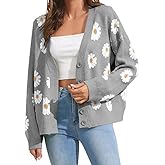Women's Floral Print Cardigan Long Sleeve Open Front Button Down V Neck Knitted Sweaters