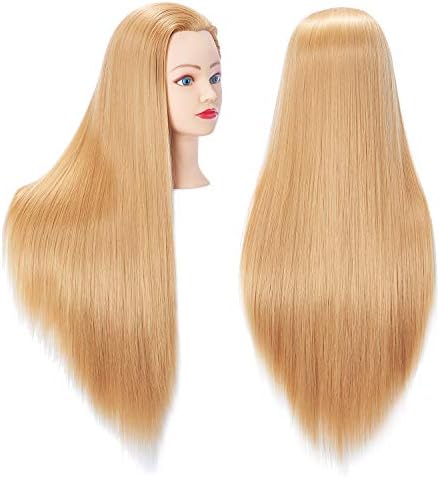 Hairingrid 26"-28" Mannequin Head Hair Styling Training Head Manikin Cosmetology Doll Head Synthetic Fiber Hair and Free Clamp Holder(R71818W2720)