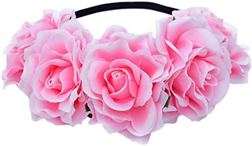 Quistal Large Rose Flower Forehead Hair Headband Hair Crown Summer Festival Garland Beach Party